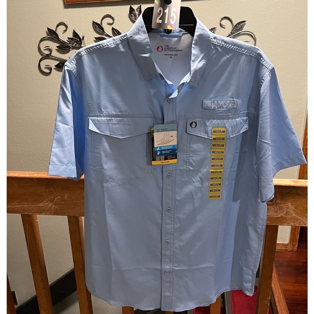 American Outdoorsman Men's Blue Quick Dry Short Sleeve Shirt Medium #215